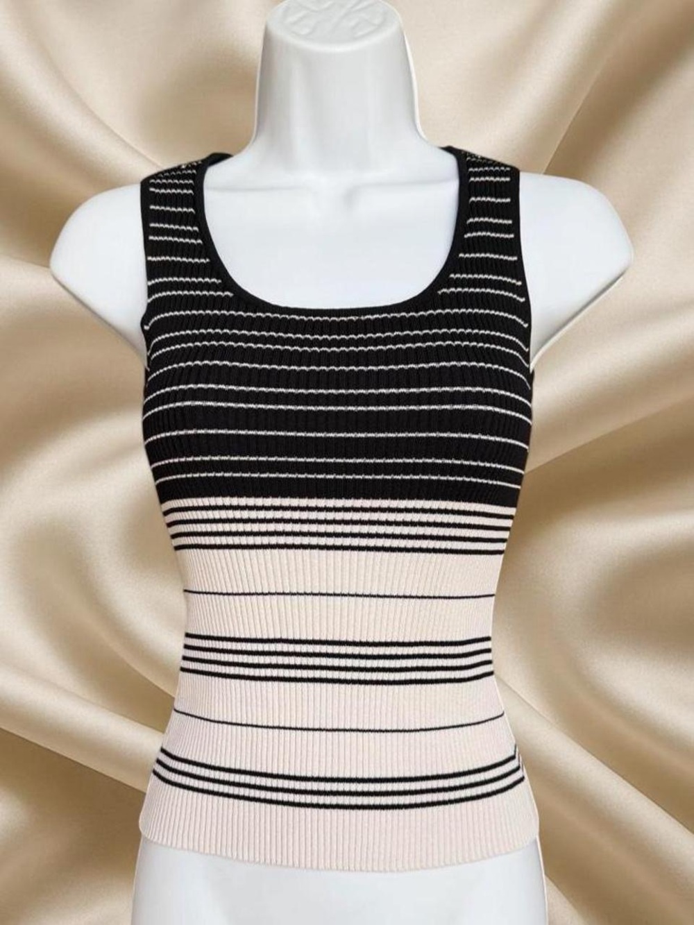 Striped Knit Tank Top in Black and Cream